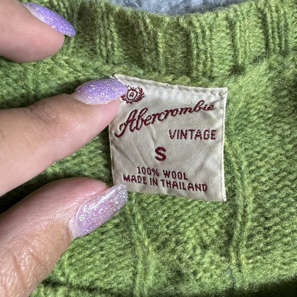 Y2K Abercrombie & Fitch Vintage 100% Wool Cable Knit Sweater Green Small - Picture 3 of 4